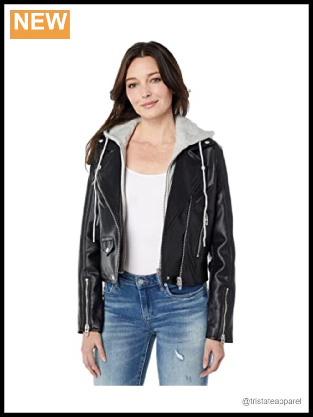 PU Tie-Dye Moto Semi-Fit Jacket with Removable Hood
